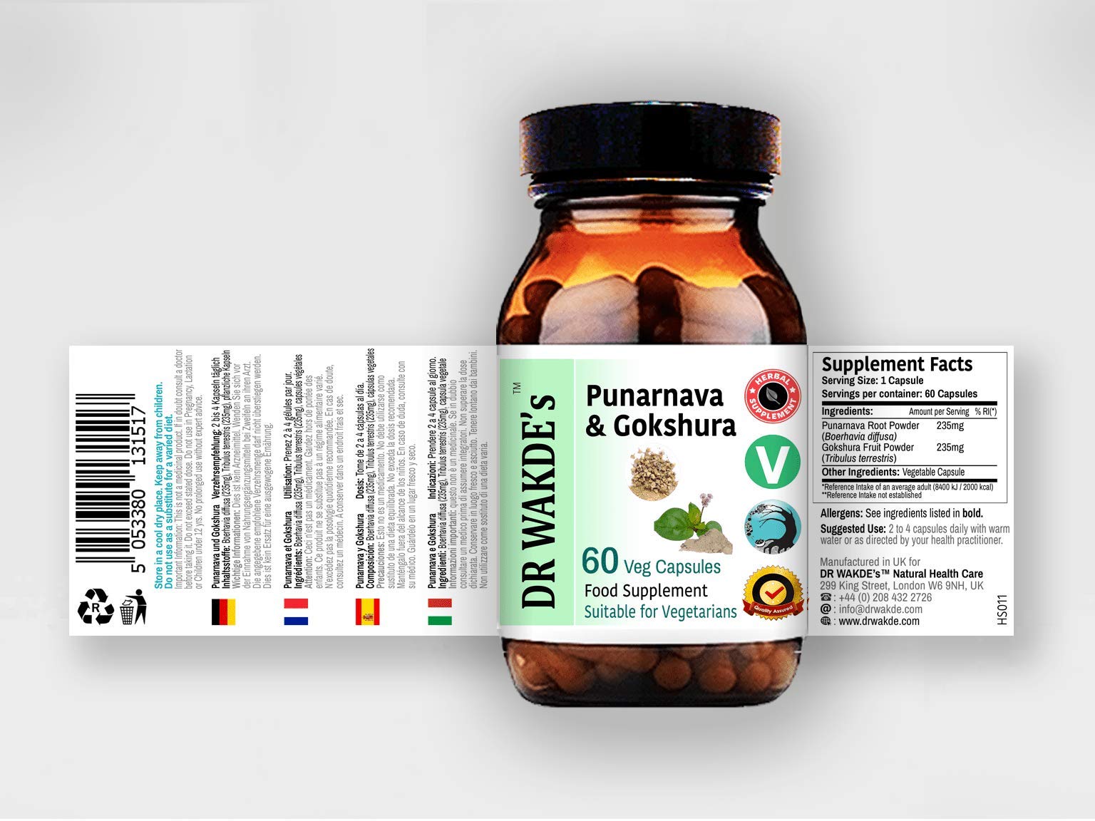DR WAKDE's Punarnava & Gokshura Capsules (60 Veg Caps, Promotes Healthy Urinary Flush, Ayurvedic Supplement, Vegan, Herbal, All Natural, Made in UK) DR WAKDE's Au supplements