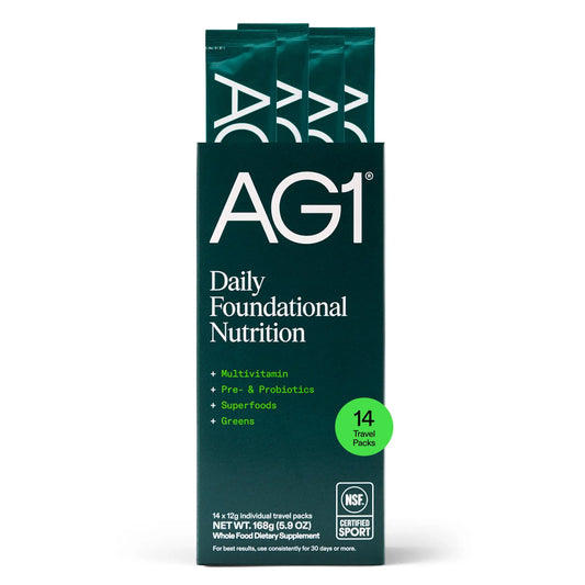 AG1 Athletic Greens Powder Supplement, Improve Gut Health, Multivitamin, Probiotic, Gluten Free, Vegan and Keto Friendly, 75 Vitamins (Travel Packs, 14 Count) - Classic Formula AG1AU supplements