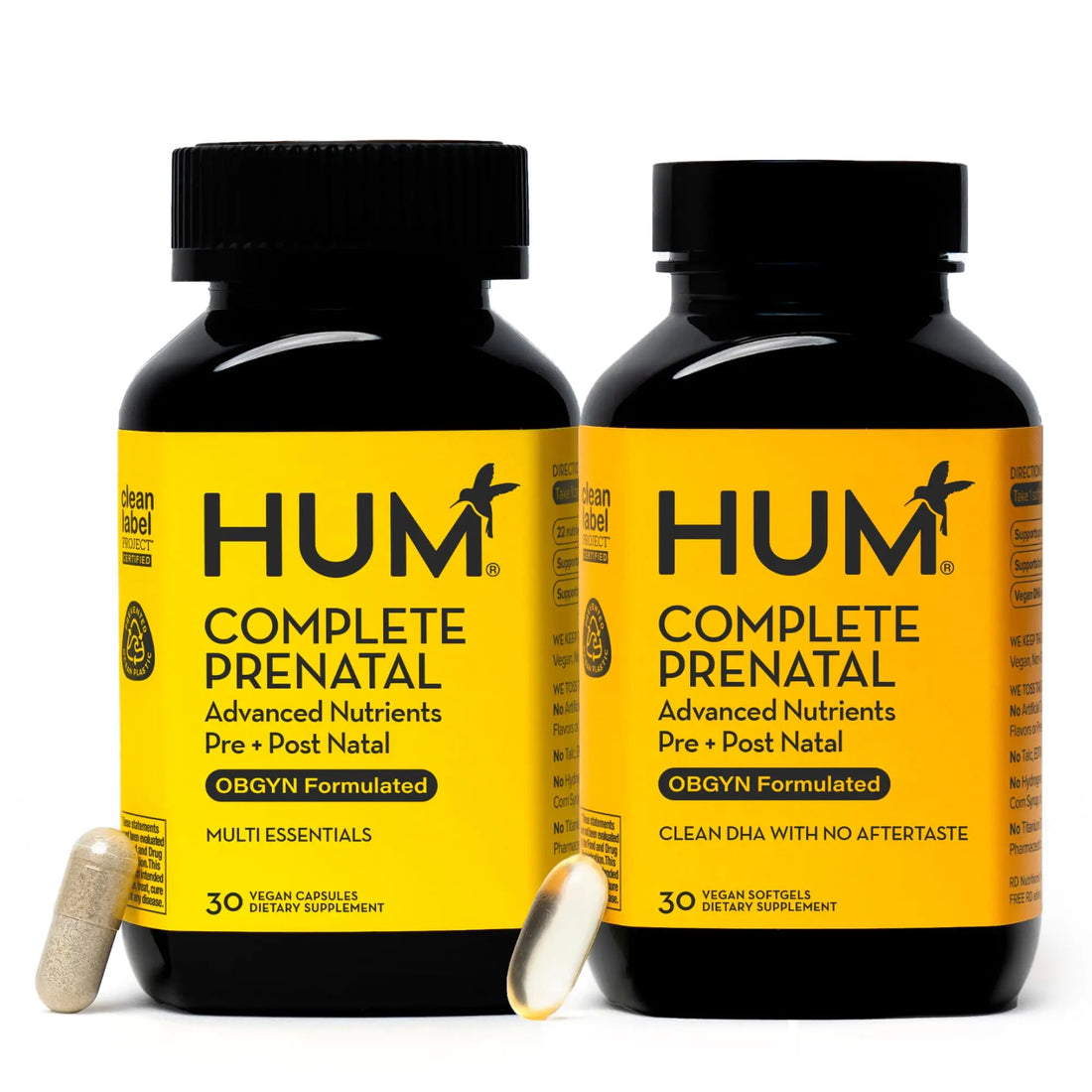 HUM Complete Prenatal Multivitamin for Women with Folate, DHA, and Choline, 23 Nutrients for Daily Support, Gluten Free, Non GMO Supplement for Pre, During, and Post Pregnancy, 30 Vegan Capsules HUM uk supplements