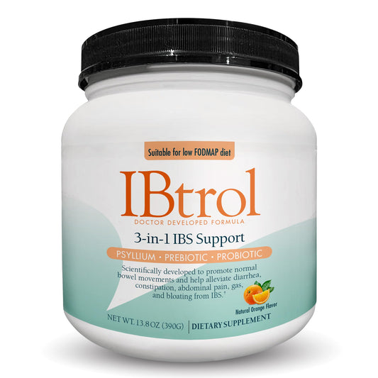 IBtrol® 3–in–1 IBS Gut Health Supplement with Psyllium, Prebiotic and Probiotics, Manages IBS Symptoms, Gas, Bloating, Diarrhea, Constipation, Abdominal Pain 60 Servings (Natural Orange Flavor) MedtritionAu supplements