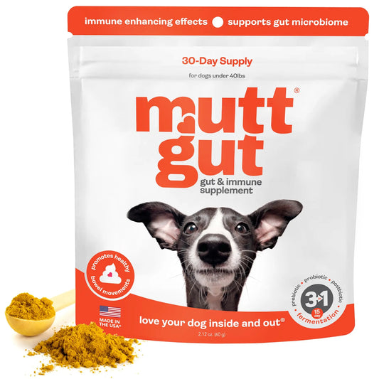 All-Natural 3-in-1 Dog Probiotic, Prebiotic, and Postbiotic Supplement Powder - Probiotics for Dogs with 135 Billion CFUs, Anti Diarrhea, Digestive Enzymes & Antioxidants (60g) MUTTGUTAU supplements