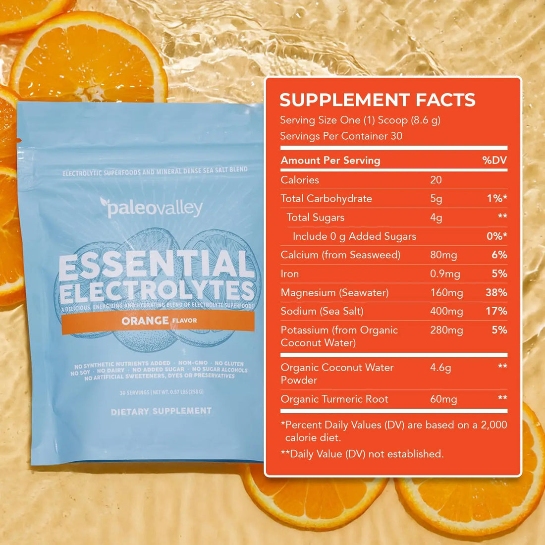 Paleovalley Essential Electrolytes Powder - Full Spectrum Orange Electrolyte Powder for Hydration, Energy and Muscle Recovery - No Sugar Added - 30 Servings Paleovalley Au supplements
