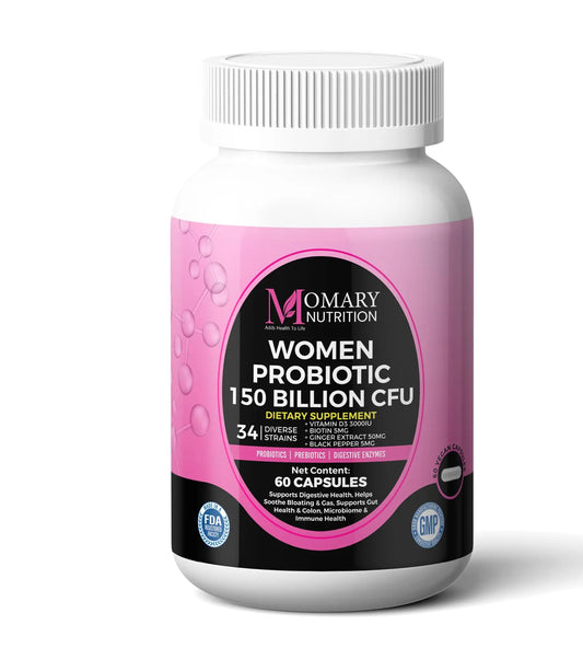 9-in-1 Bio Cultures Complex for Women – 150 Billion CFU Probiotics with 34 Diverse Strains, Organic Prebiotics, Postbiotics, Digestive Enzymes & Biotin – Supports Digestive Balance & Gut Microbiome MOMARY NUTRITIONAU supplements