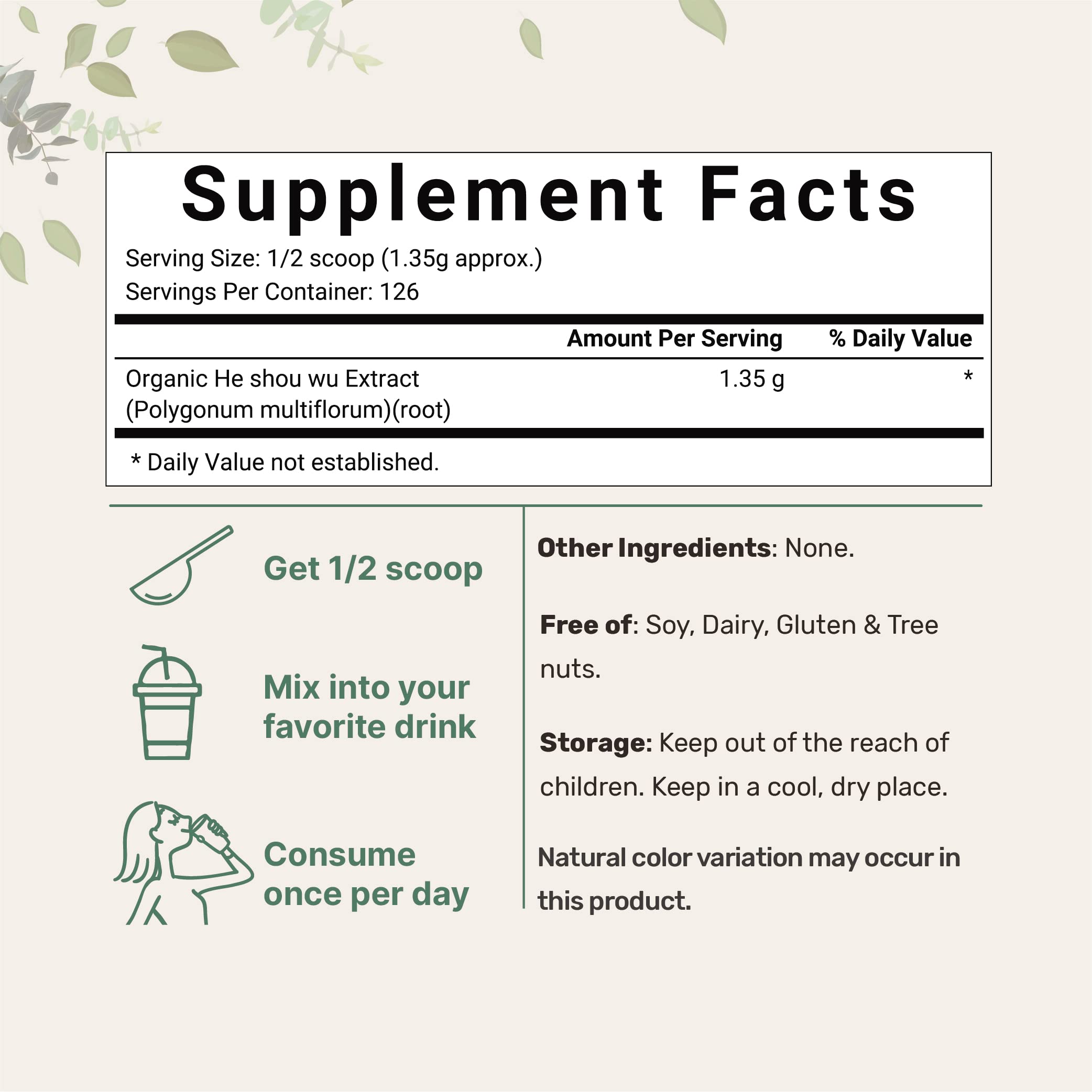 Organic He Shou Wu, Pure Fo Ti Extract Powder, 6 Ounce, Prepared Foti Steaming Micro Ingredients Au supplements