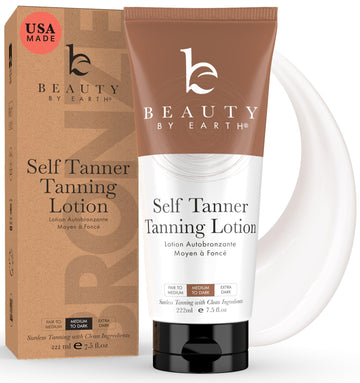 Beauty by Earth Self Tanner - USA Made with Natural & Organic Ingredients, Moisturizing Self Tanning Lotion