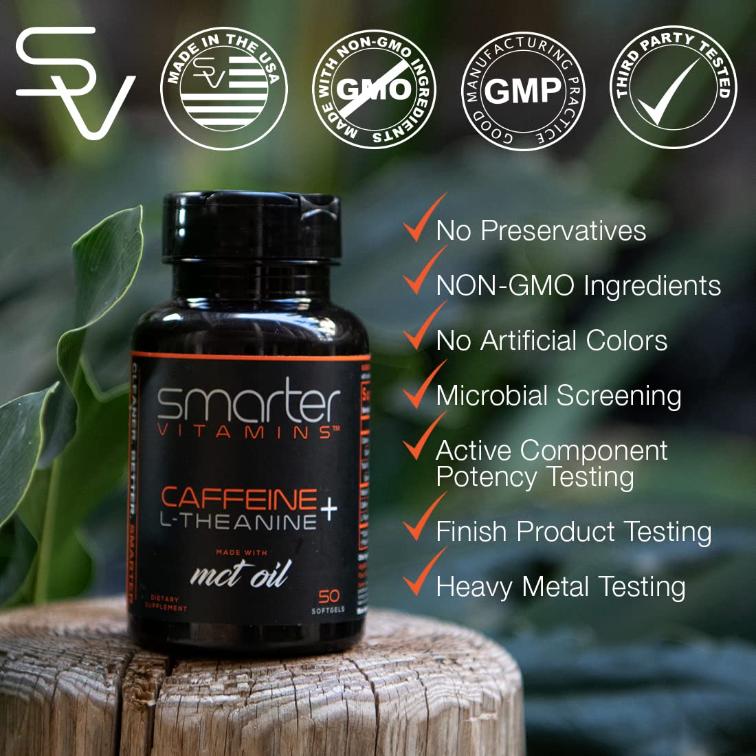 SmarterVitamins 200mg Caffeine Pills - MCT Oil from 100% Coconuts + 100mg L-Theanine, Energy and Focus, Extended Release Capsule, 50 Liquid Softgels SmarterVitamins Au supplements