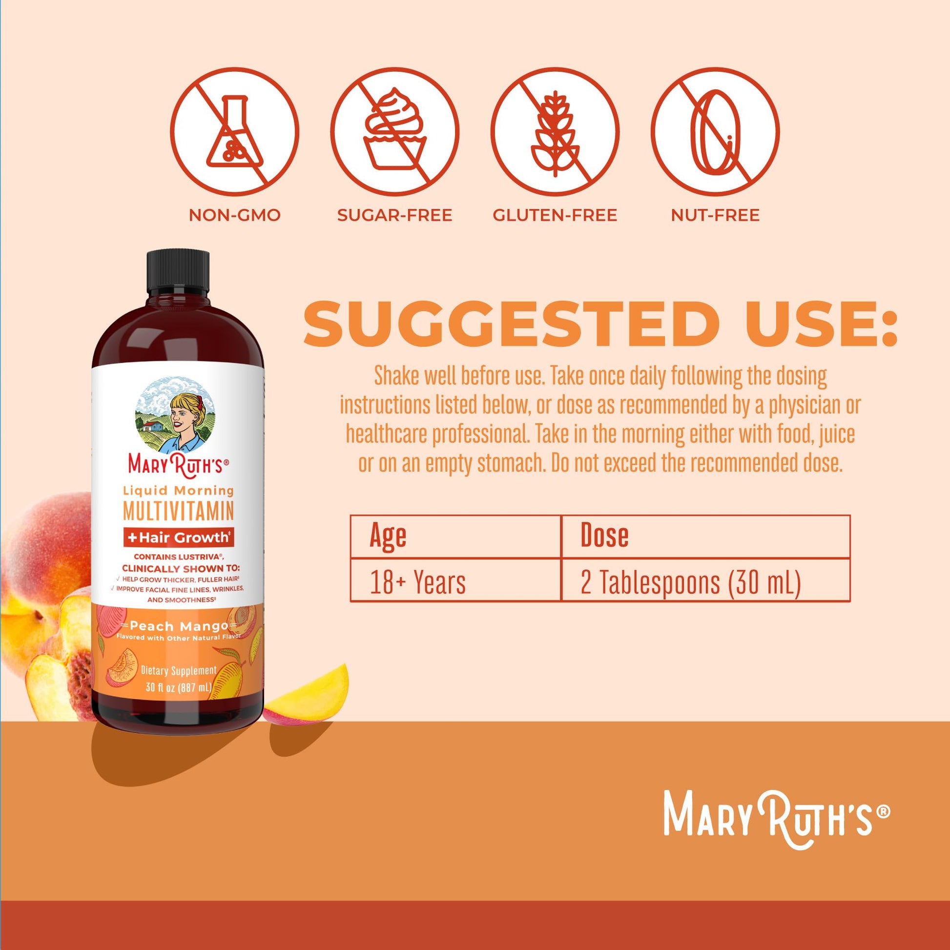 MaryRuth's Liquid Multivitamin+Hair Growth | Clinically Tested for Thicker Hair & Facial Wrinkles in Women | Biotin 10000mcg | Lustriva Hair Growth Supplement | MaryRuth Organics Au supplements