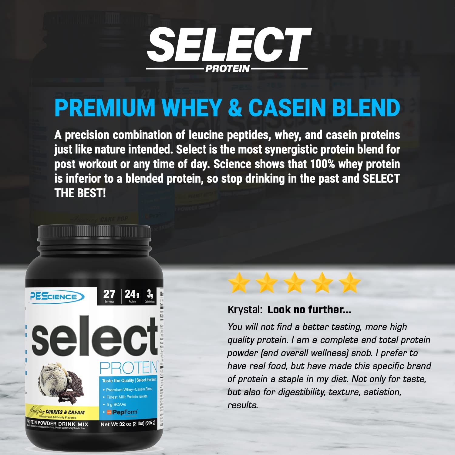 PEScience Select Protein, Cookies and Cream, 27 Serving, Premium Whey and Casein PEScience Au supplements