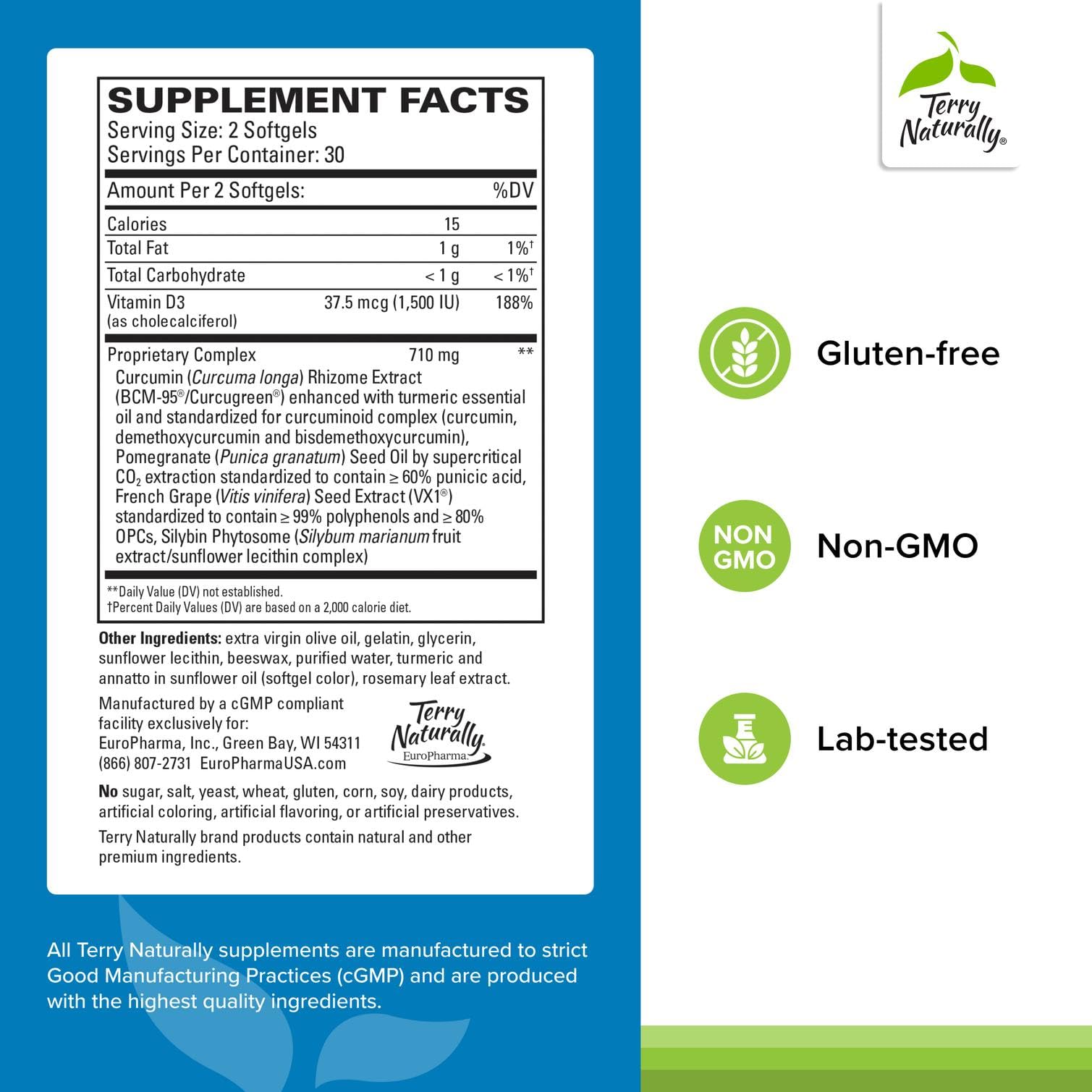 Terry Naturally Healthy PSA Levels - Dietary Supplement for Healthy Prostate & Hormone Balance Support - Herbal Supplement with Curcumin, Turmeric Essential Oil & Grape Seed Extract - 60 Softgels Terry Naturally Au supplements