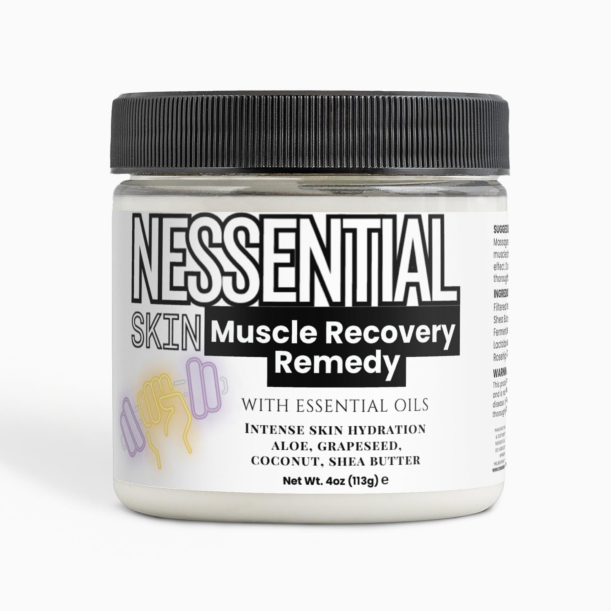 Nessential Skin Muscle Recovery Remedy with Essential Oils, Intense Hydration Cream, Natural Ingredients, Aloe, Grapeseed, Coconut, Shea Butter, 4 oz Nessential Skin Au supplements