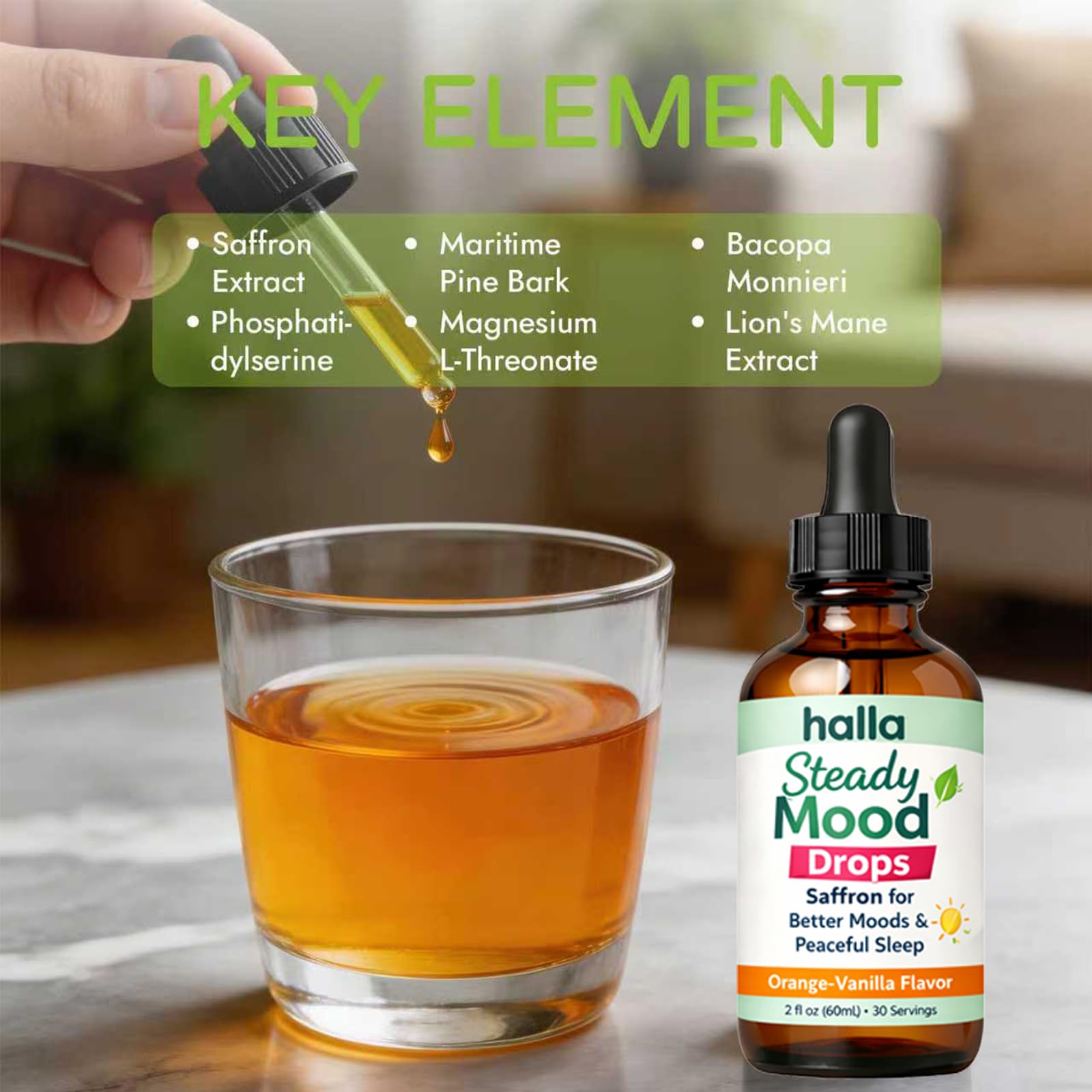 ReviveNerve Halla Steady Mood Drops, with Pine Bark Extract, Orange-Vanilla Flavor - Promotes Mood, Focus, Attention & Sleep Support - Liquid Drops(1pcs) ReviveNerve Au supplements