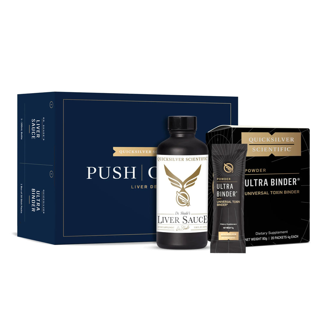 Quicksilver Scientific PushCatch Liver Detox Cleanse - 2 Piece Kit with Ultra Binder (Packets) & Liver Sauce (Liver Support Supplement with Milk Thistle Extract) to Support GI Detox & Toxin Binding Quicksilver Scientific Au supplements