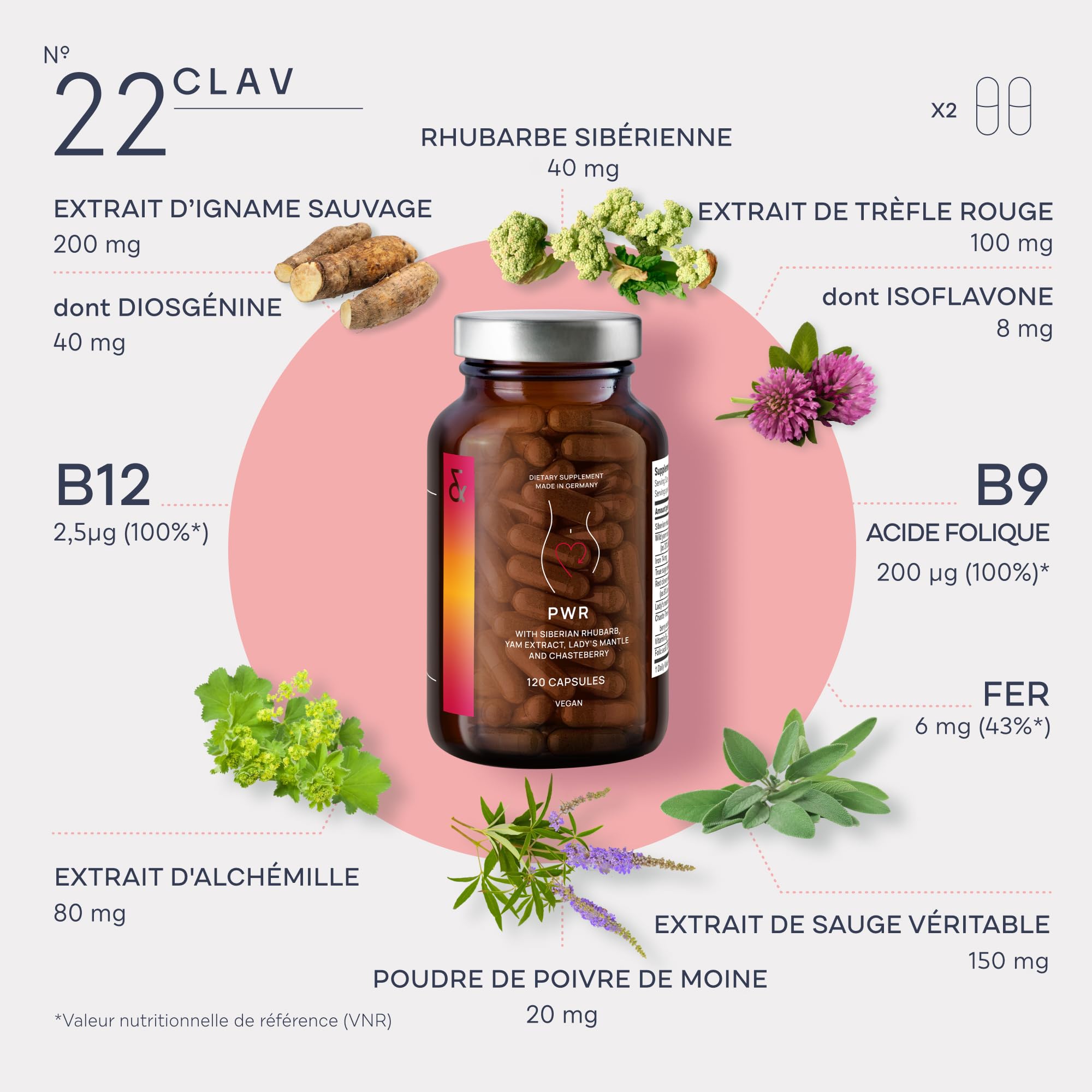 CLAV® Natural Hormone Balance for Women - PMS Relief with Siberian Rhubarb, Wild Yam & Vitex Berry - Vegan Menstrual Regulator Supplement - 120 Capsules CLAV Au supplements