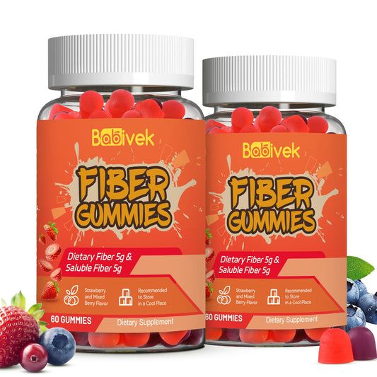 Babivek Fiber Gummies for Women and Men – Dietary Fiber, Gut Health Support, Vegan, Non-GMO, Non-Gluten, Mixed Berry & Strawberry Flavors, 60 Count(Pack of 2) BabivekUS supplements