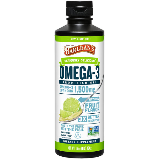 Barlean's Omega 3 Fish Oil Liquid Supplement for Men and Women, 1500mg of EPA and DHA Fatty Acid, Promotes Brain & Heart Health Barlean'sUS supplements