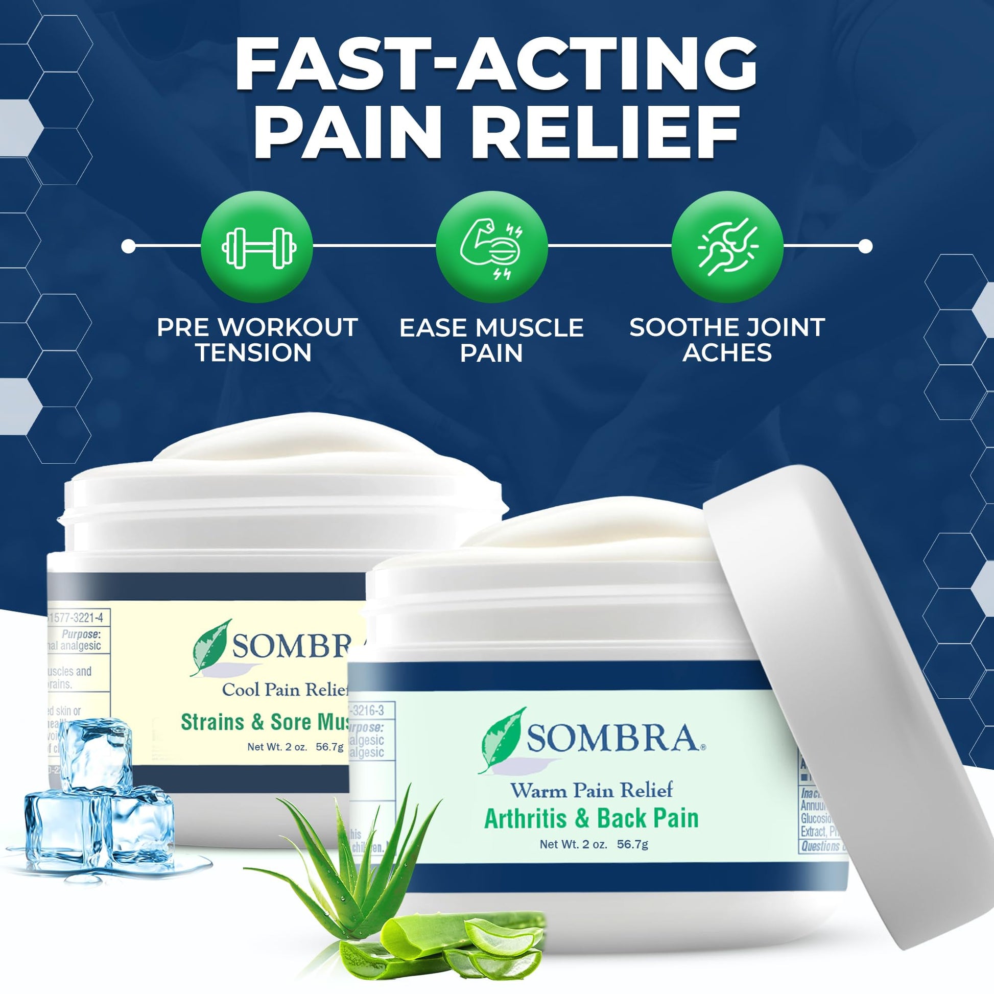 Sombra Warm & Cool Pain Relief Gel, Warm Relief for Arthritis and Chronic Pain Pre-Workout Muscle Rub, Cold for Swelling, Soreness, Post-Workout, Free of Artificial Fragrances, 2oz Per Jar Sombra Au supplements