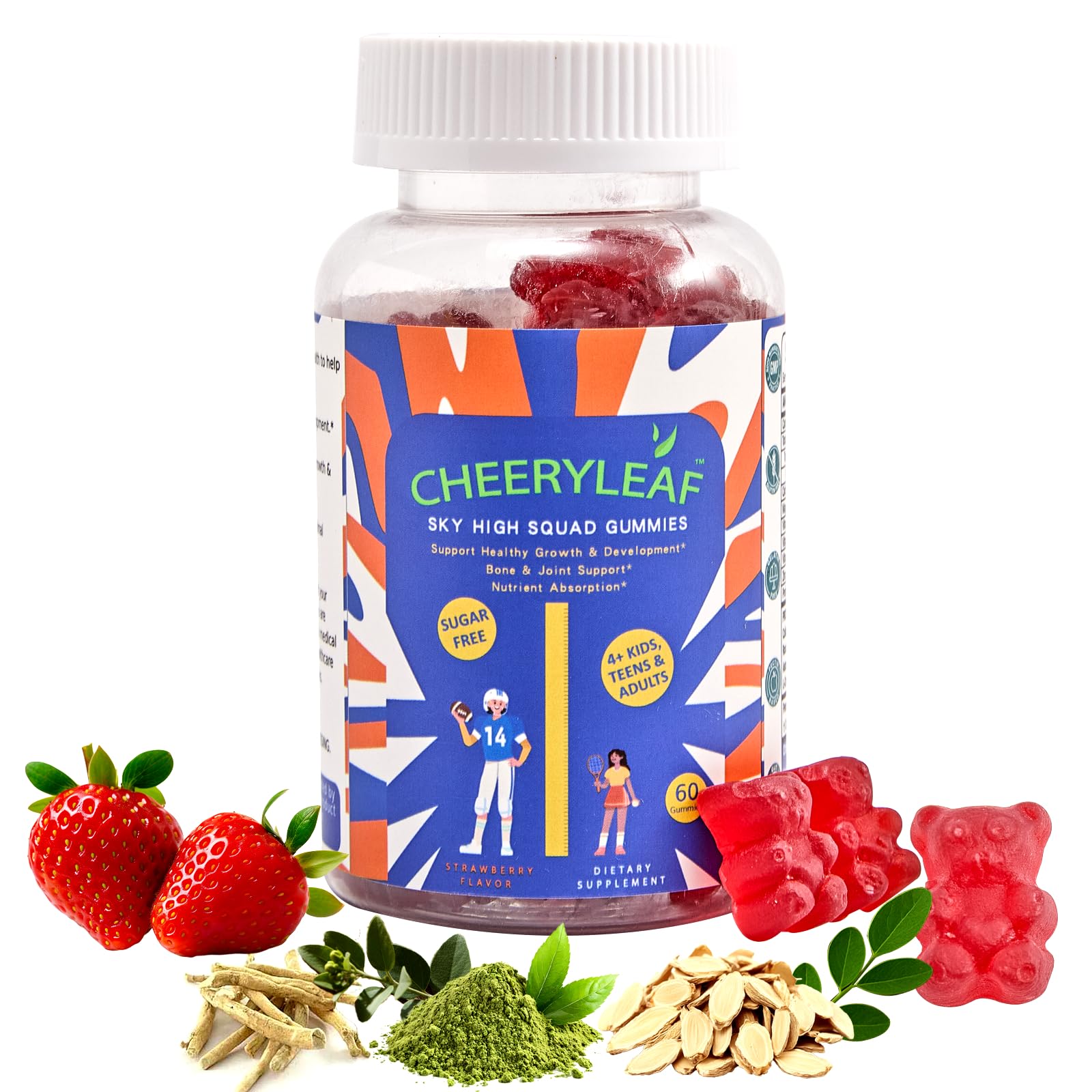 Height Growth Gummies for Kids & Teens – Sugar Free – Calcium, Prebiotic FOS, Magnesium, Vitamin D3, K2, Zinc, Ashwagandha – Bone Strength, Gut Health & Height Support Multivitamin – Strawberry Flavor CheeryLeaf Au supplements