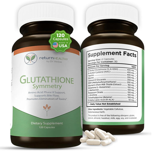 Return Healthy Glutathione Symmetry | S-Acetyl Glutathione Supplement | Antioxidants & Detoxification Supplement | Natural Cellular Support | All-Natural, Vegan, Non-GMO, 120 caps Return HealthyAu supplements