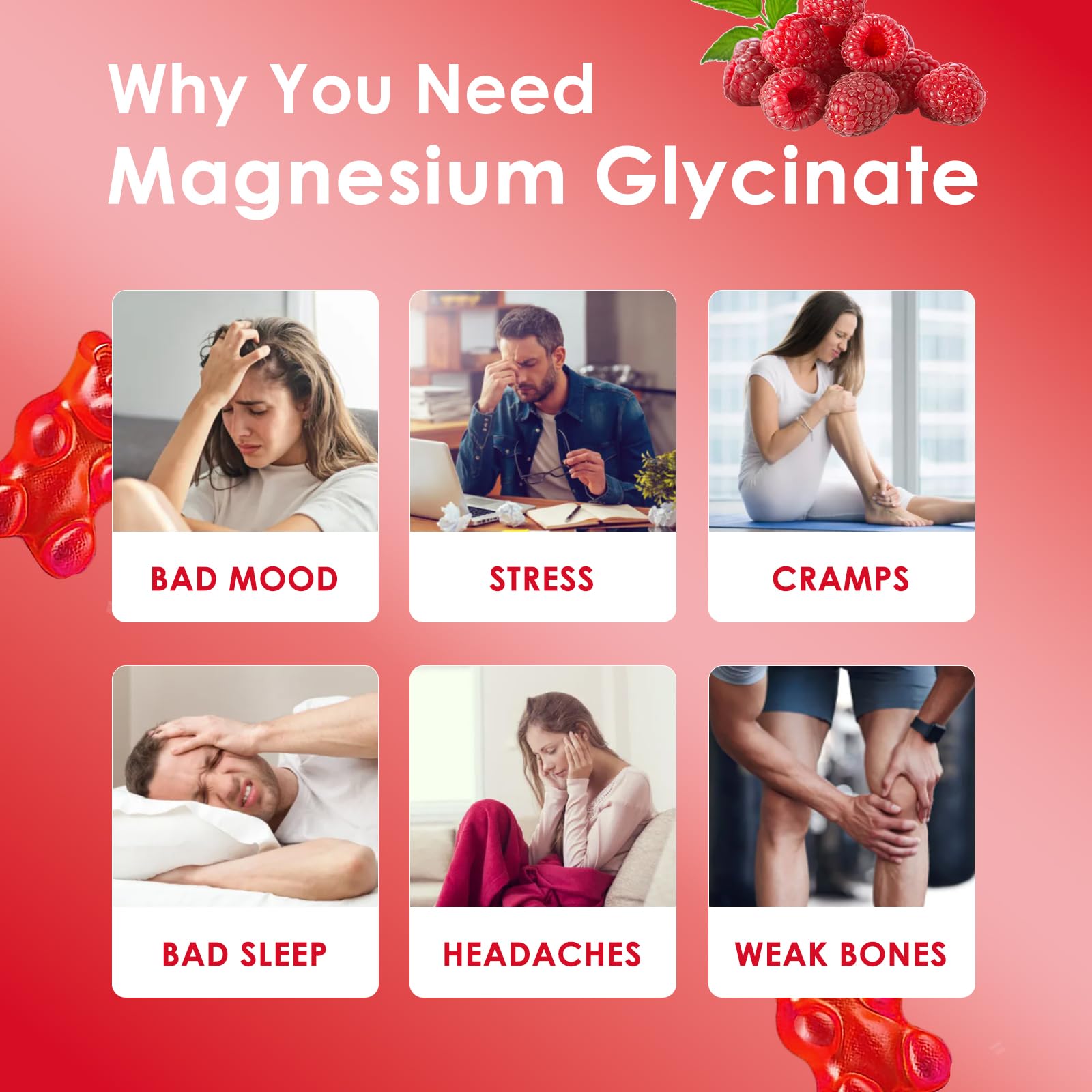 Magnesium Glycinate Gummies 500mg | Relaxation Calm Magnesium Gummies | Sugar-Free | Non-GMO | Gluten-Free | Vegan-Friendly for Adults & Kids (60 Raspberry Gummies) Friymbex Au supplements