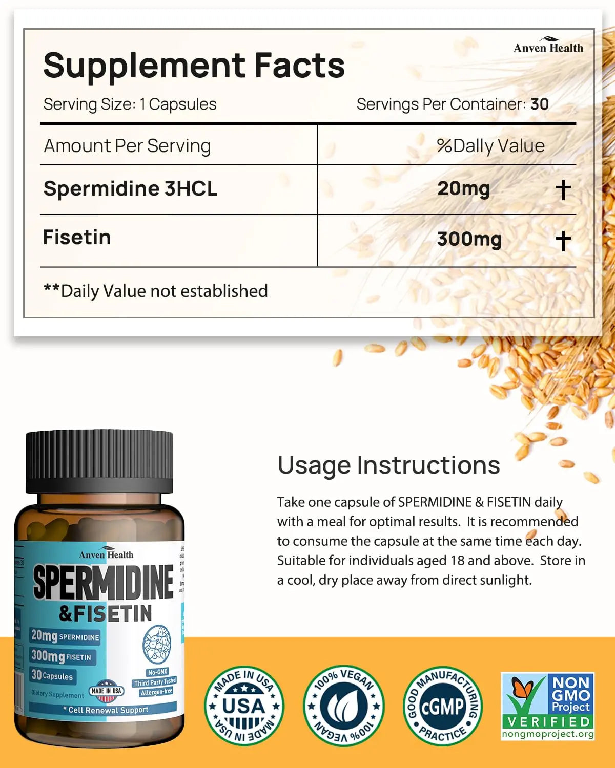 Spermidine 20mg + Fisetin 300mg + Akkermansia for Women丨Cellular Renewal, Metabolic & Gut Health Anven Health Au supplements