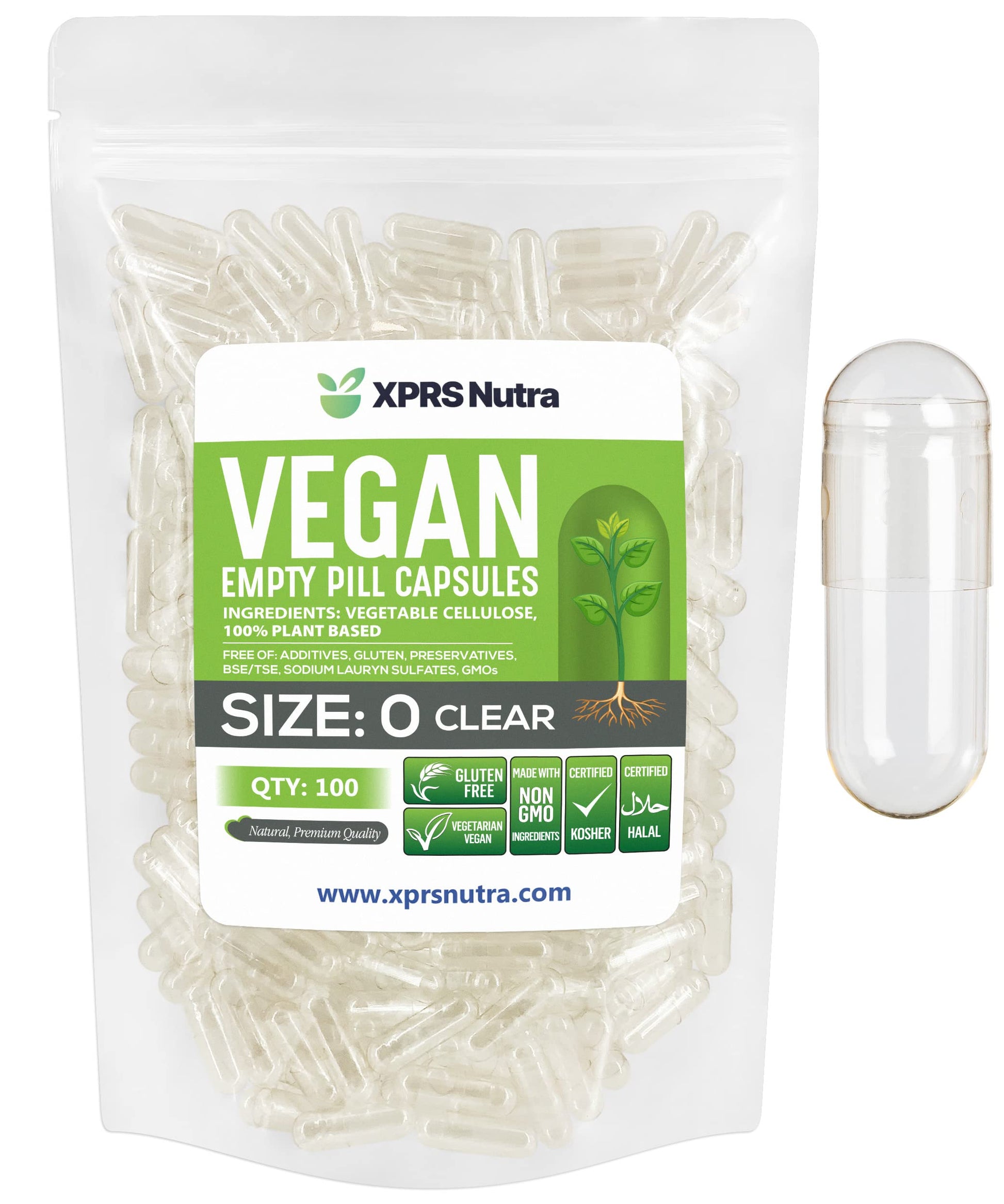 XPRS Nutra Size 0 Empty Capsules - 100 Clear Count Empty Vegan Capsules - Vegetarian Pill - DIY Vegetable Capsule Filling -Veggie Pills for Do-It-Yourself Supplements XPRS Nutra Au supplements