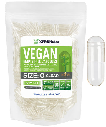 XPRS Nutra Size 0 Empty Capsules - 100 Clear Count Empty Vegan Capsules - Vegetarian Pill - DIY Vegetable Capsule Filling -Veggie Pills for Do-It-Yourself Supplements XPRS Nutra Au supplements