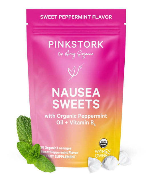 Pink Stork Organic Peppermint Sweets for Morning Sickness and Motion Sickness Support, Added Vitamin B6, 1st Trimester Pregnancy Must Haves - 30 Wrapped Peppermint Candies Pink StorkAU supplements