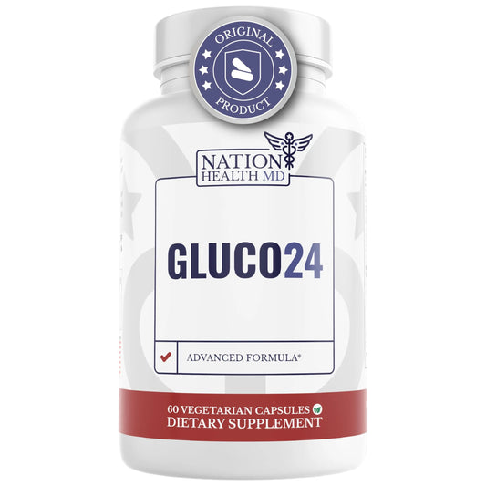 NATION HEALTH MD Gluco24 Advanced Formula - Dietary Supplement with Ceylon Cinnamon Bark Extract, Berberine HCI, Magnesium & Zinc - 60 Capsules NATION HEALTH MDAU supplements