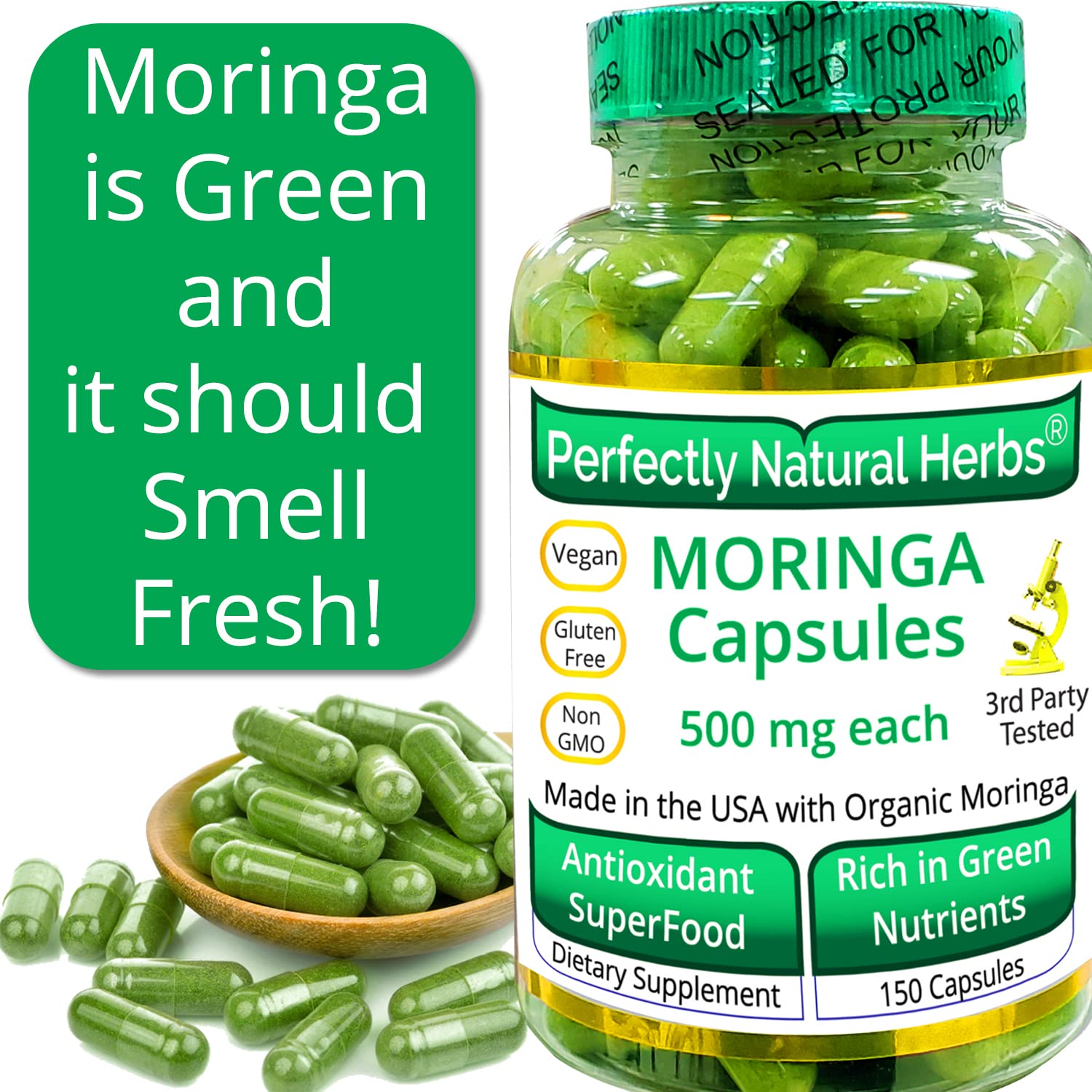 150 Moringa Capsules Made With USDA Certified Organic Moringa Leaf Powder Perfectly Natural Herbs Au supplements