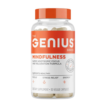 The Genius Brand Genius Mindfulness - Brain Health Supplement - Supports Healthy Mindsets - Calm, Energy, Memory & Focus Support - Ashwagandha, NeuroFactor & More - 30 Veggie Pills The Genius Brand Au supplements
