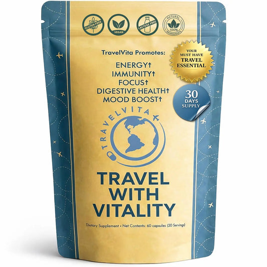 Natural Travel Pills - Traveling Supplement for Jet Lag Relief, Digestion, Immunity, Energy, Sleep, Circulation - Vacation and Long Flight Essentials for Men and Women - 30 Day Supply TravelVitaAU supplements