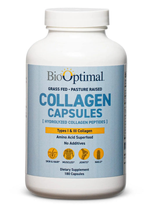BioOptimal Collagen Peptides Capsules - Grass-Fed, Pasture-Raised Hydrolyzed Protein S]n-GMO, Zero Sugar Daily Pills for Men & Women (180 Capsules) BioOptimalAU supplements