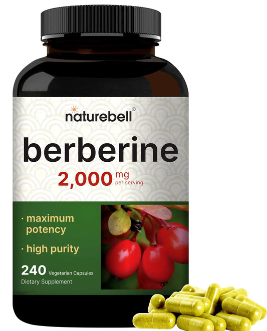 Berberine Supplement 500mg Per Capsule (2,000mg Per Serving) | 240 Veggie Capsules, 97% Pure Berberine HCL – Plant Based, Vegan, Non-GMO NatureBellAU supplements