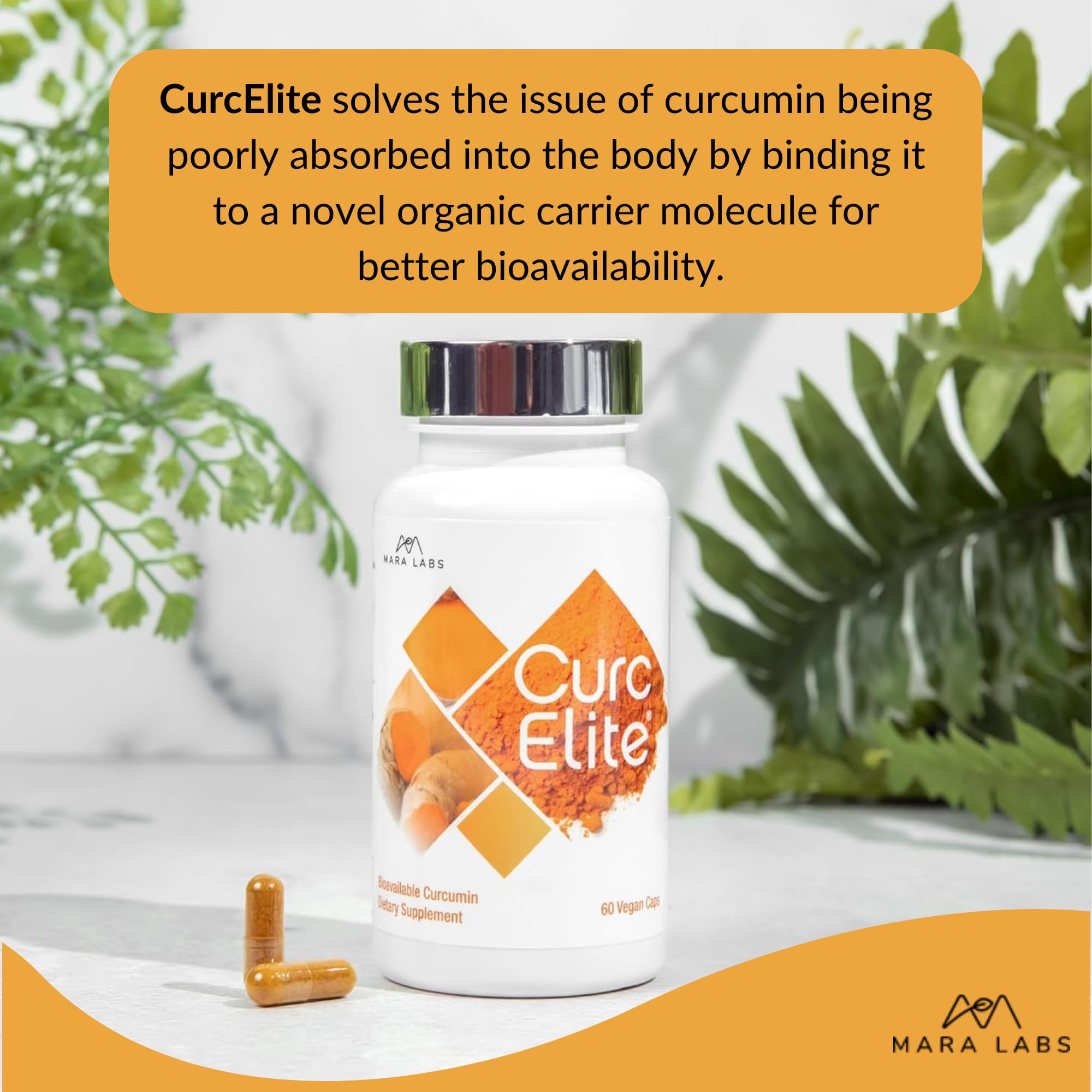 Mara Labs CurcElite Curcumin | Turmeric Extract 95% Curcuminoids | Vegan, No Fillers, and Non-GMO | 60 Vegan Capsules BrocElite Au supplements