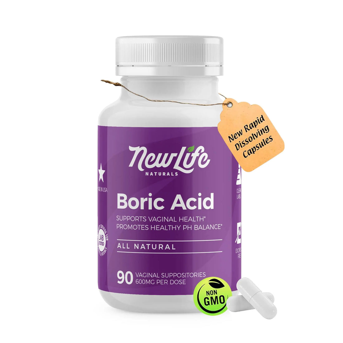 NewLife Naturals - Medical Grade Boric Acid Vaginal Suppositories - 600mg - 100% Pure Womens pH Balance Pills - Yeast Infection, BV - 90 Capsules: Made in USA NewLife Naturals Au supplements