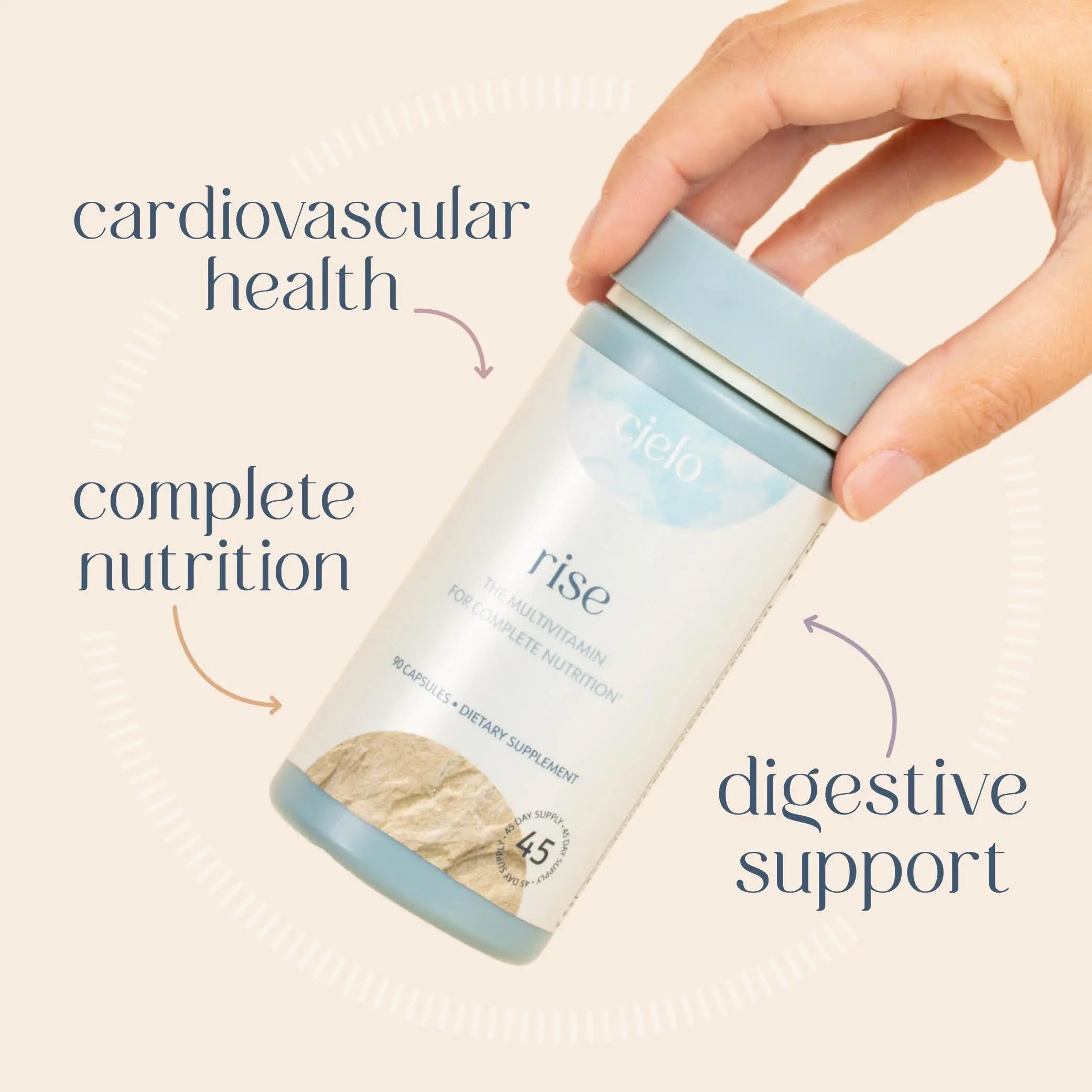 Cielo Rise Multivitamin for Women and Men - Vitamin A, C, D3, E K2, & More - Magnesium Glycinate, Citrate, and Malate for Digestive Support Cielo Au supplements