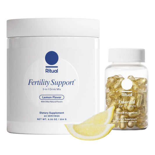 Ritual Preconception Bundle: Essential for Women Prenatal Multivitamin and Lemony Fertility Support Drink Mix Supplement with NAC, CoQ10, and Myo-Inositol. Vegan and Formulated to Support Her.* RitualAU supplements