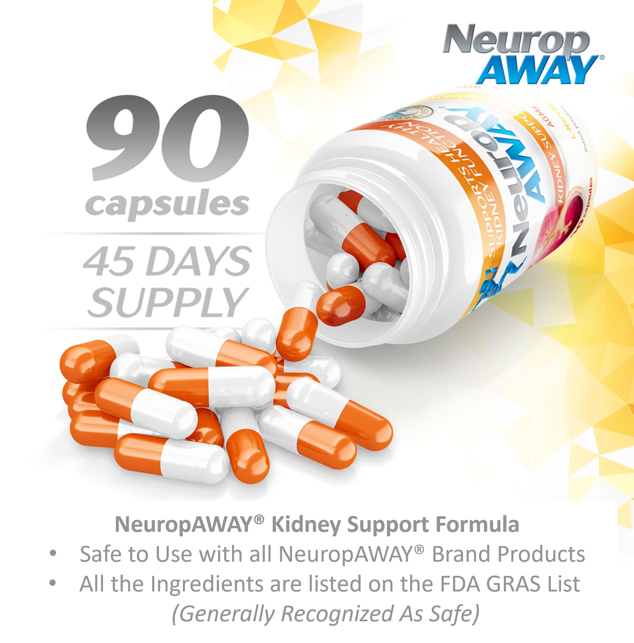 NeuropAWAY Kidney Support Formula Sugar Free with Agmatine Sulfate 500mg L-Novaline 50mg L-Ornithine 150mg L-Citrulline 100mg Per Capsule 90CT Fast Acting Kidney Support NeuropAWAY Au supplements
