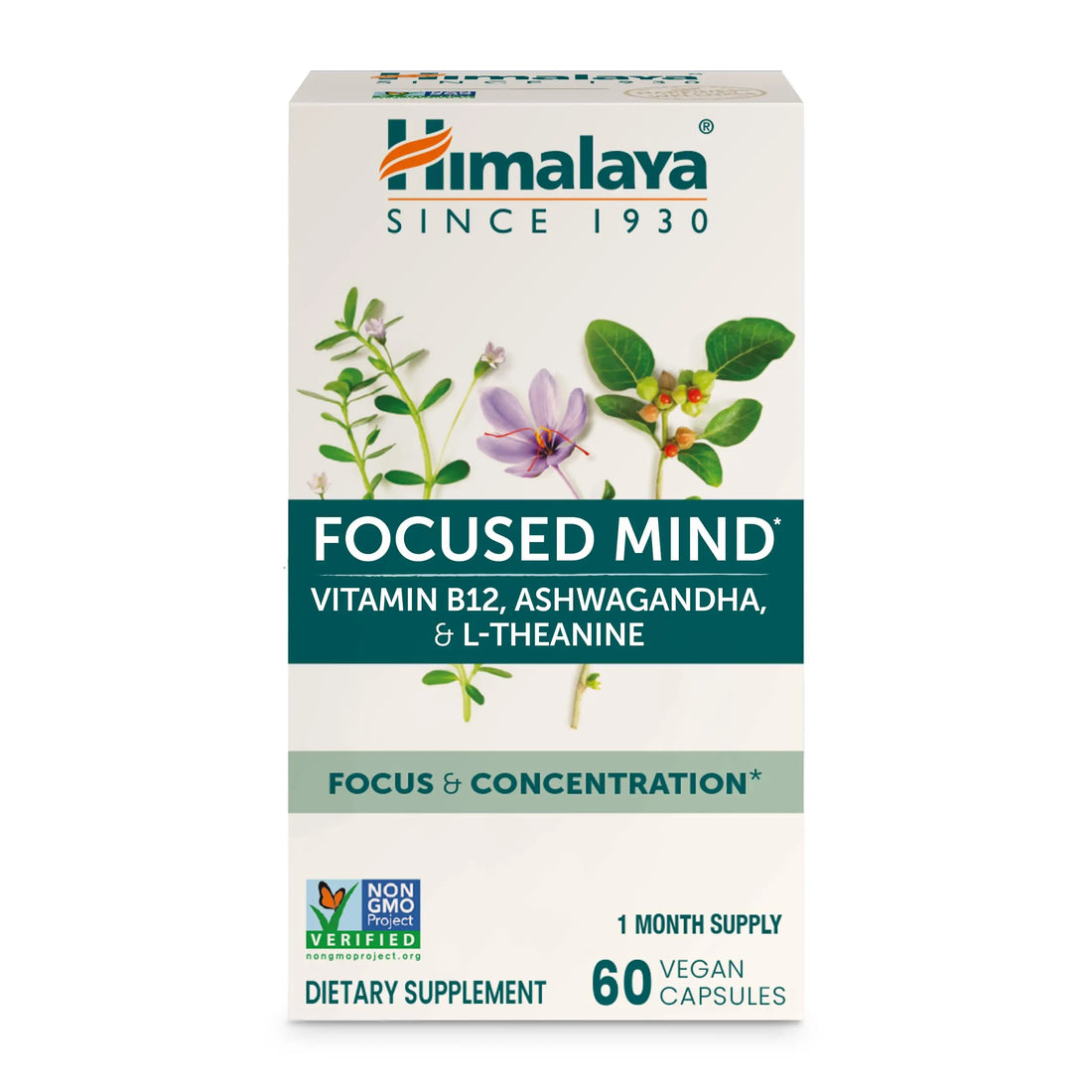 Himalaya Focused Mind Supplement, with Ashwagandha, Bacopa & L-Theanine for Attention, Focus and Energy Support, 60 Vegan Capsules, Gluten Free, 1 Month Supply Himalaya uk supplements