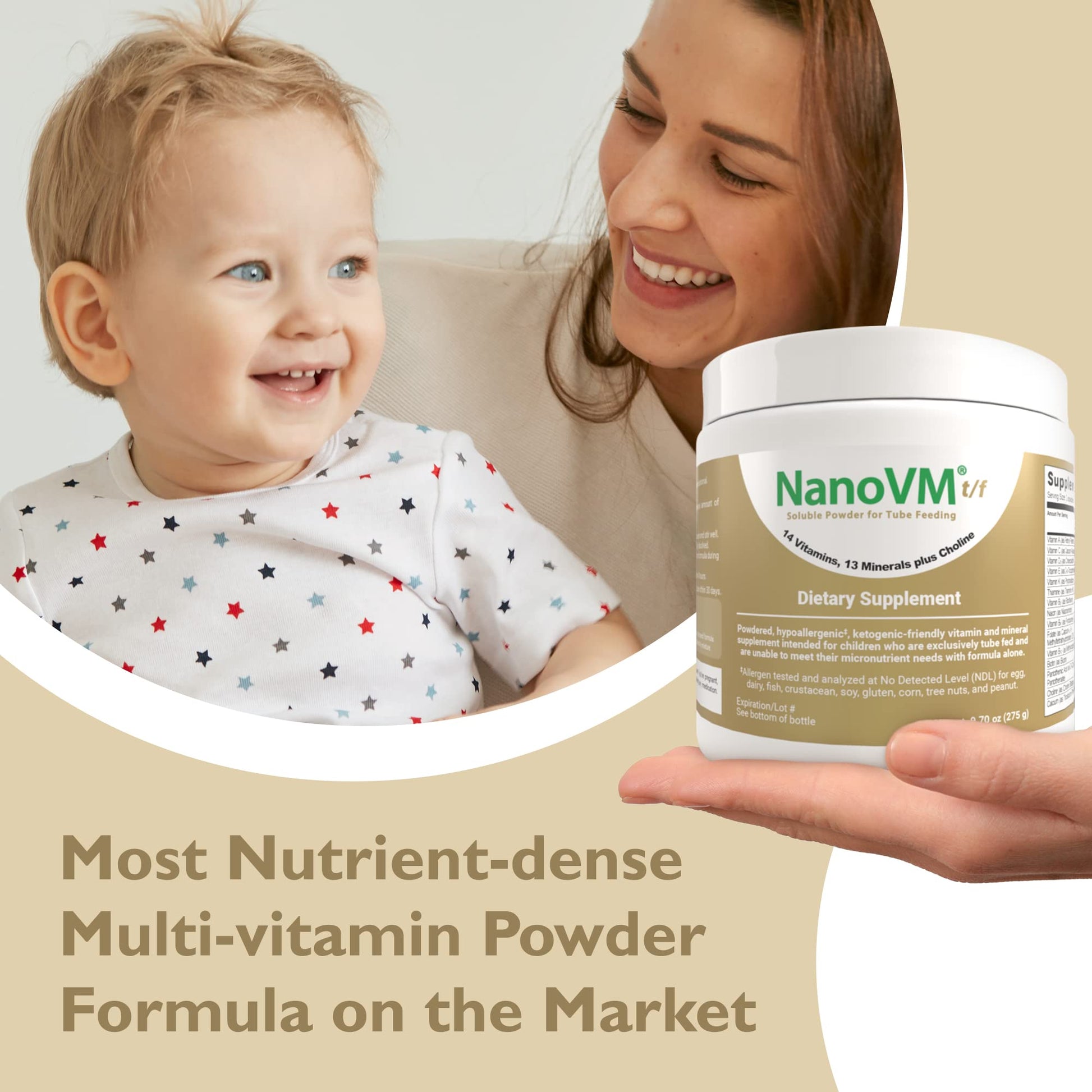 NanoVM t/f, Dietary Supplement for Tube Feeding, Allergen-Free Kids Multivitamin, Unflavored Vitamin Powder with 14 Vitamins & 13 Minerals, Low-Carb Kids Vitamins, 275g - Solace Nutrition NanoVM Au supplements