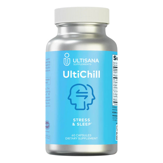 Ultisana UltiChill Stress Relief Supplement, Non-Drowsy | for Enhanced Mood, Immune Booster & Sleep Support | Magnesium Glycinate, Vitamin B6, KSM-66 Ashwagandha, Turmeric & 5-HTP | Non-GMO, 60 Count UltisanaAU supplements