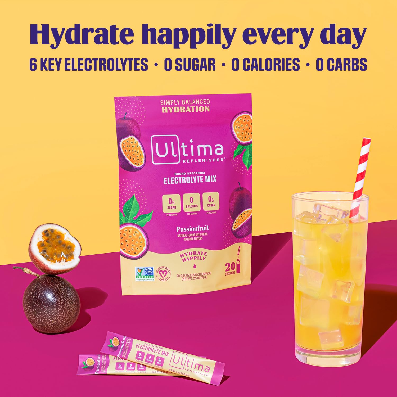 Ultima Replenisher Daily Electrolyte Drink Mix – Passionfruit, 20 Stickpacks – Hydration Ultima Replenisher Au supplements