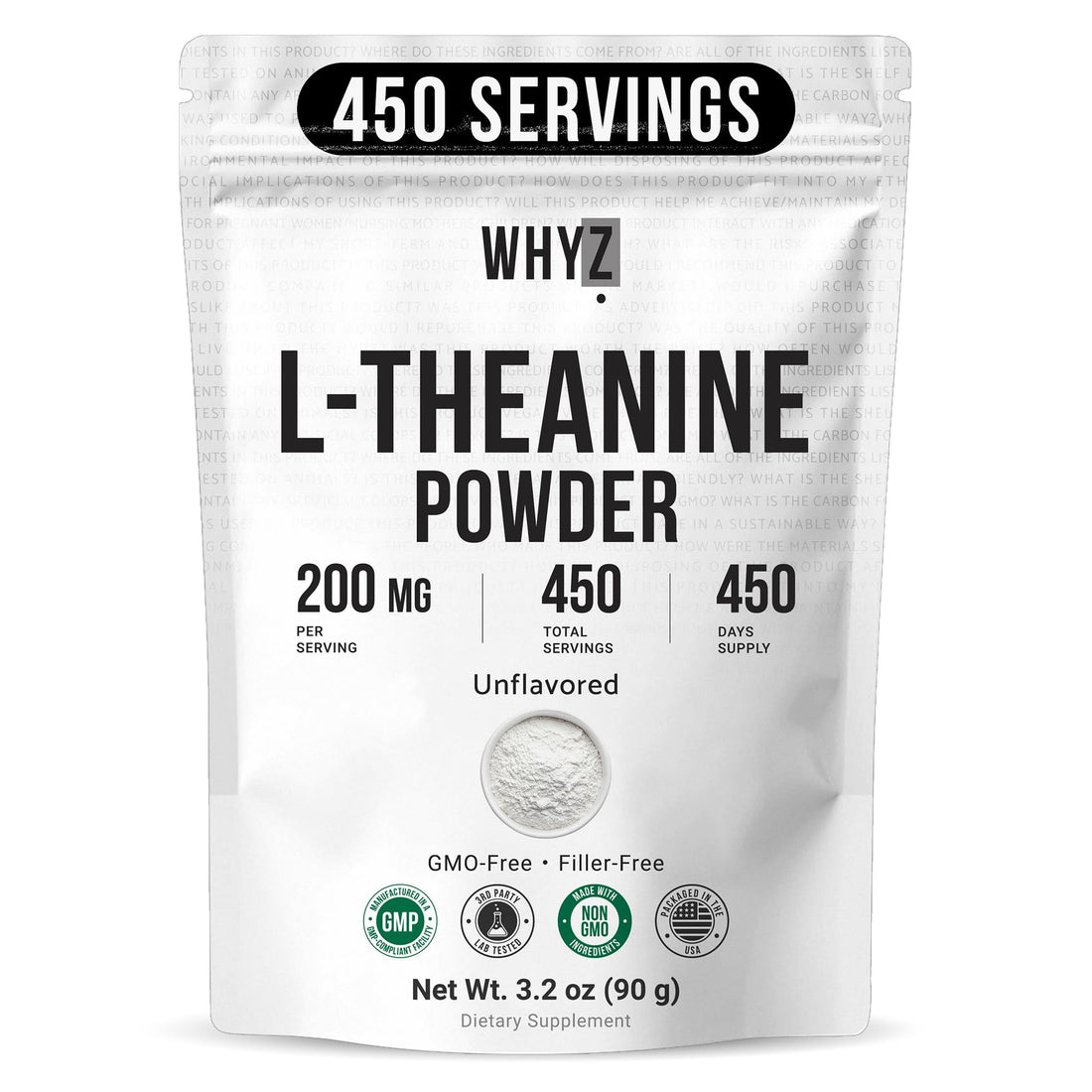 Pure L-Theanine Powder Unflavored Amino Acid Supplement Powder from Fine L-Theanine for Smooth Mixing Vegan Friendly Non-GMO No-Additives for Smoothies Drinks and Daily Nutrition Support, 3.2 oz (90g) WHYZ Au supplements