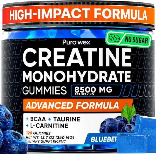 PURA WEX NUTRITION Creatine Monohydrate Gummies 8500mg Complex for Men & Women - Pre Workout Creatine Chews for Muscle Growth, Strength & Energy, PURA WEX NUTRITIONUS supplements