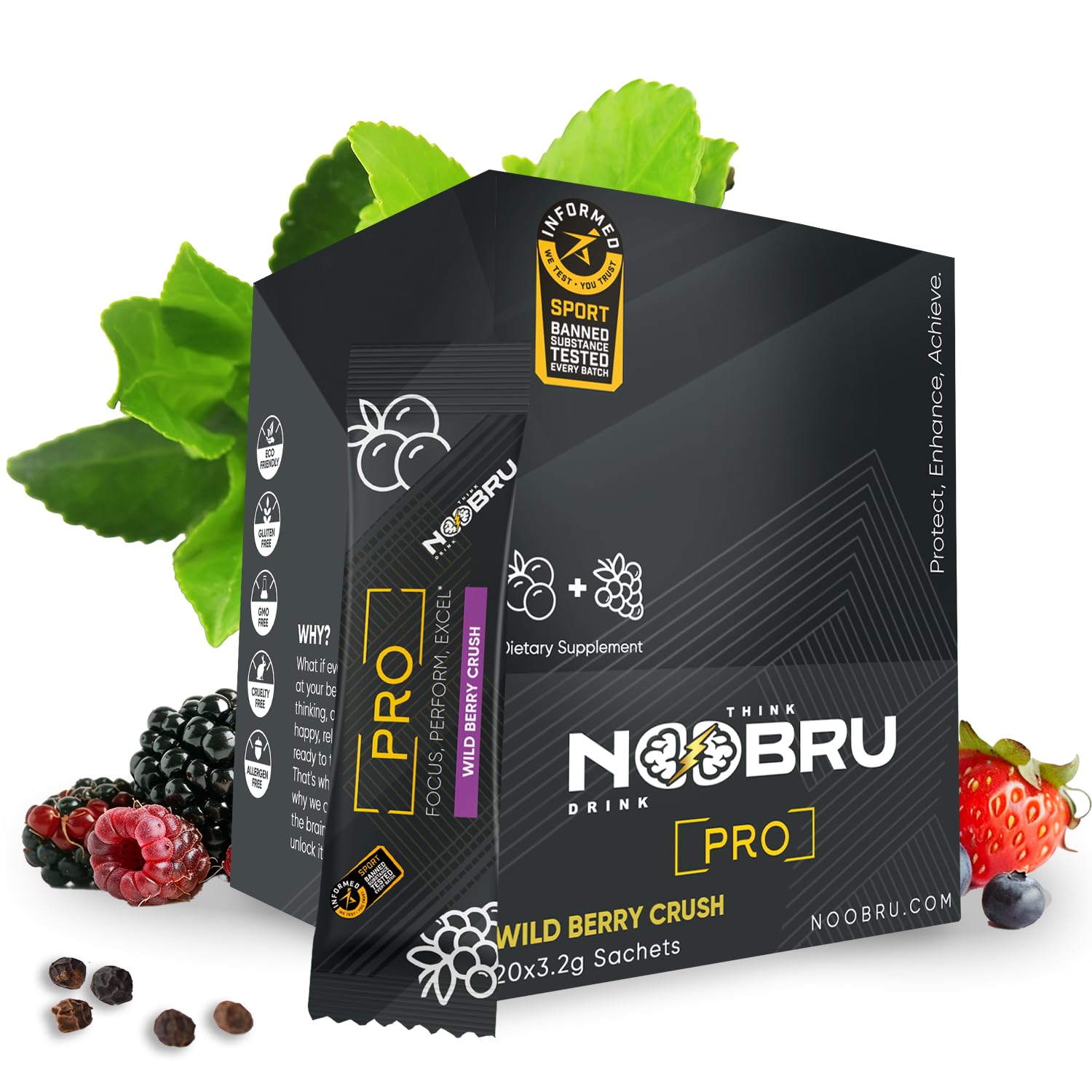 Noobru™ Pro - Brain & Nootropic Supplement for Cognitive Performance, Mental Clarity, and Focus - Precision-Formulated Drink with 17 Research-Backed Ingredients - 20 Servings Noobru Au supplements