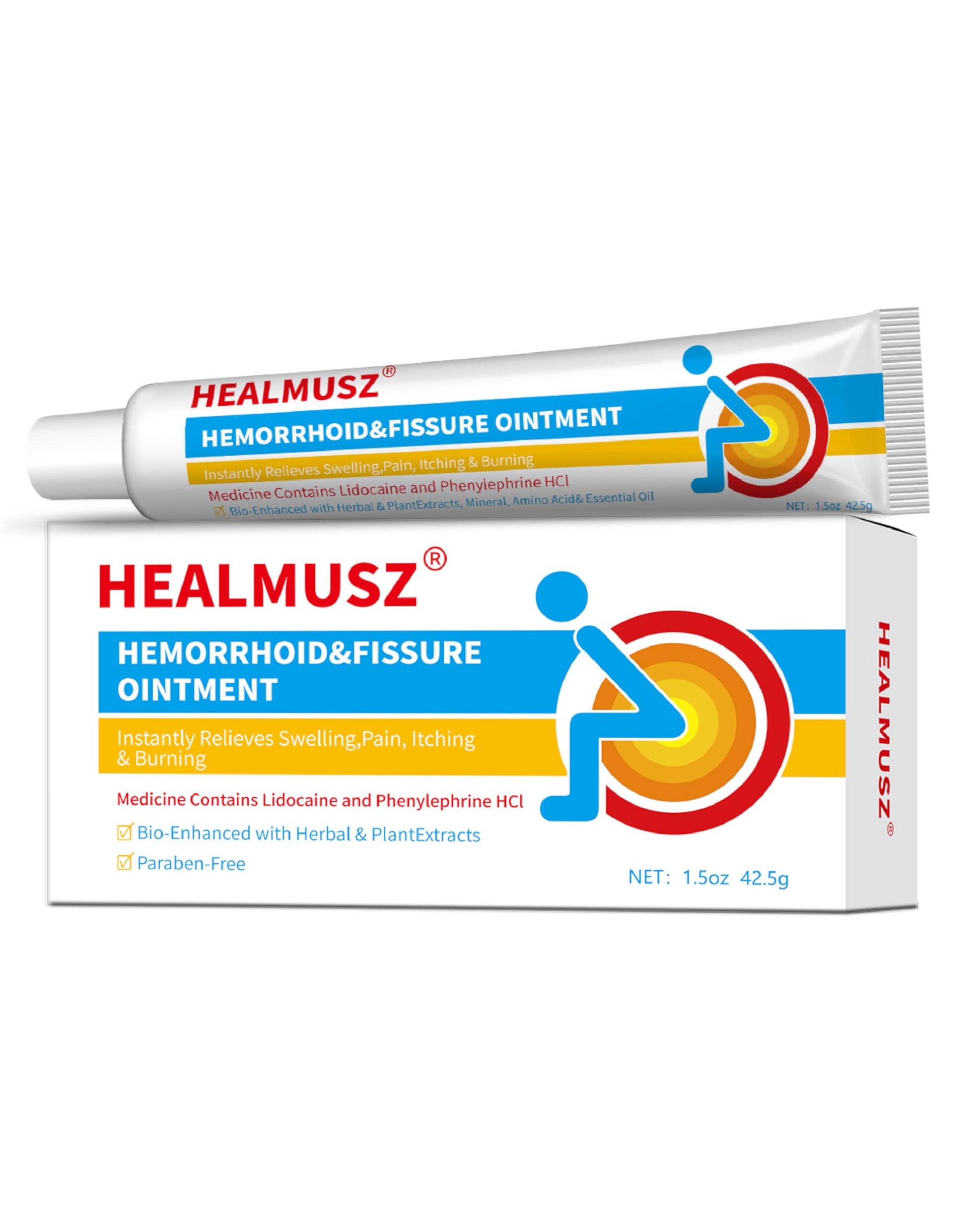 HEALMUSZ Hemorrhoid Fissure Ointment– Hemorrhoid Treatment and Hemorrhoid Cream with Lidocaine and Phenylephrine HCI for Fast Acting Relief of Pain, Swelling, Discomfort, and Itching(1.5 oz) HEALMUSZ Au supplements