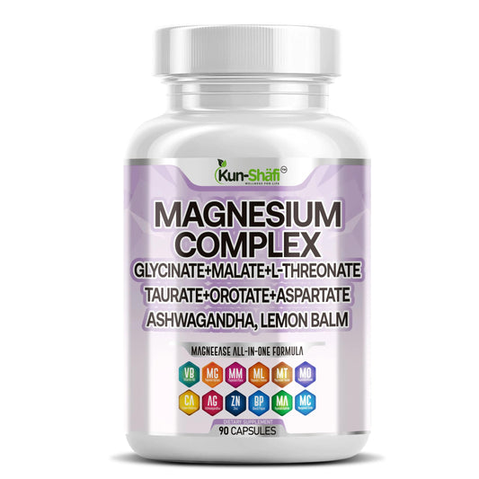 Kun Shafi Magnesium Complex with Magnesium Glycinate Malate, L-Threonate, Taurate, Orotate, Zinc,Aspartate, Copper Manganese & Vitamin D3 B6 Complex - 1Pack Kun ShafiAu supplements