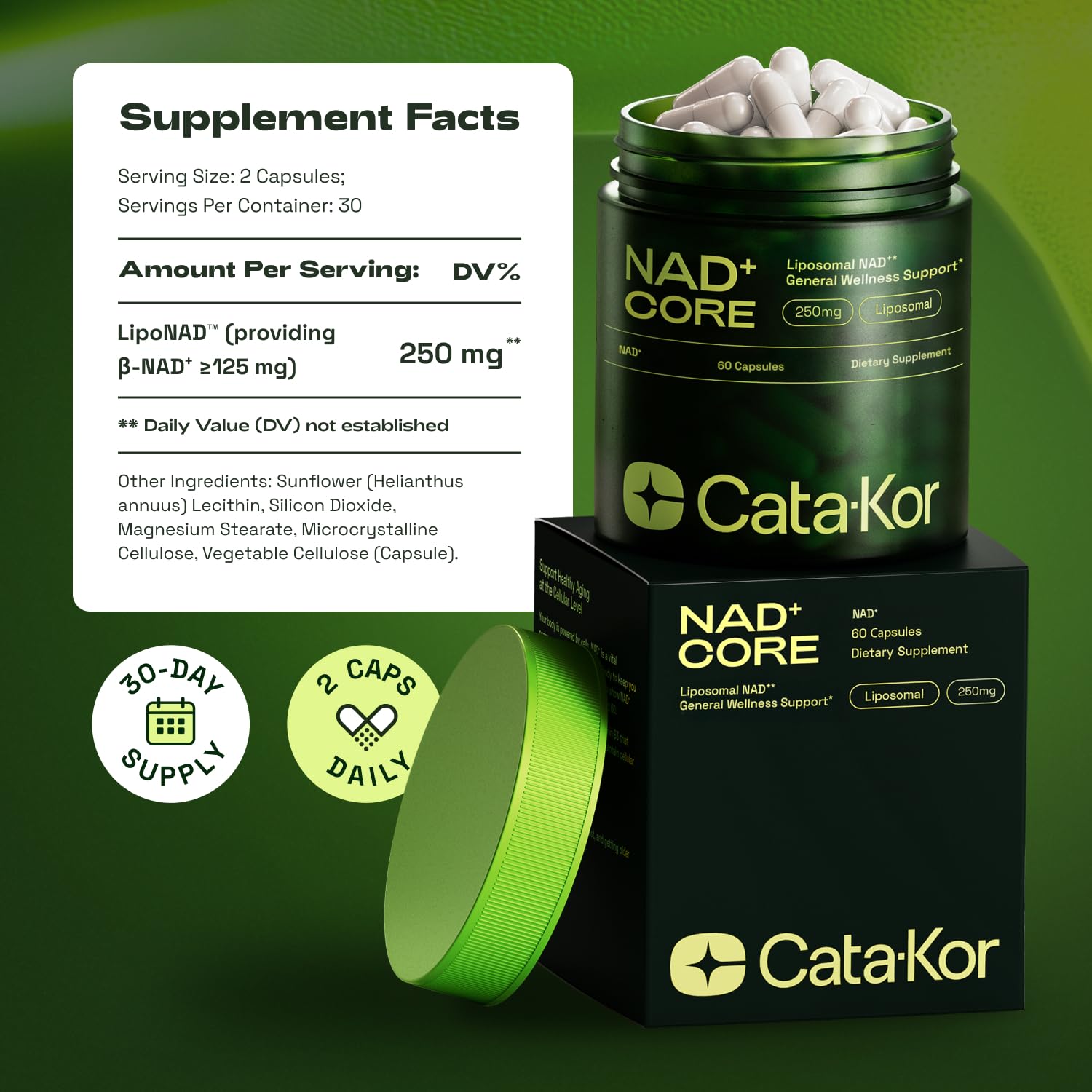 Cata-Kor NMN Supplement Alternative – Liposomal NAD+ Supplement – Third-Party Tested – NAD CORE – 90-Day Supply – 180 Capsules Cata-Kor Au supplements
