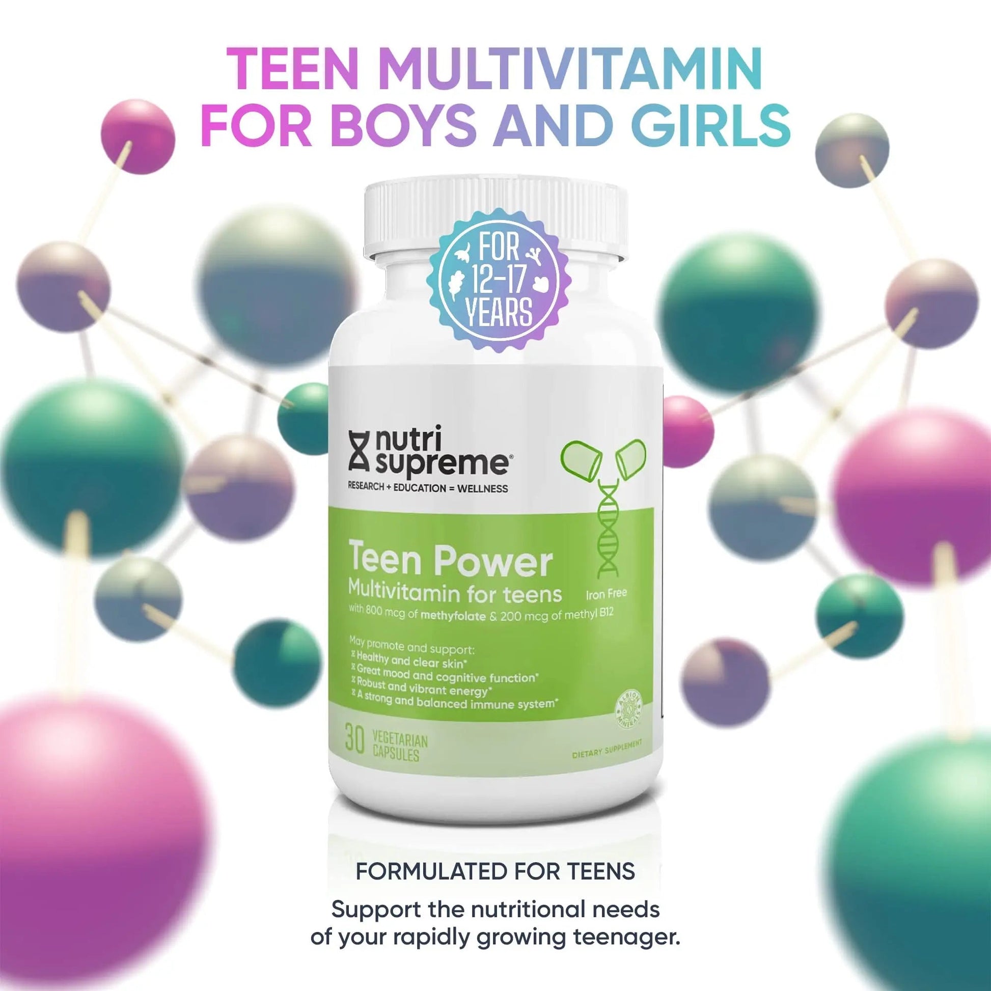 Nutri Supreme Teen Multivitamin for Boys and Girls 12-17, Best Kosher One Per Day Teen Vitamins, Formulated for Teen Development NUTRI-SUPREME RESEARCH Au supplements