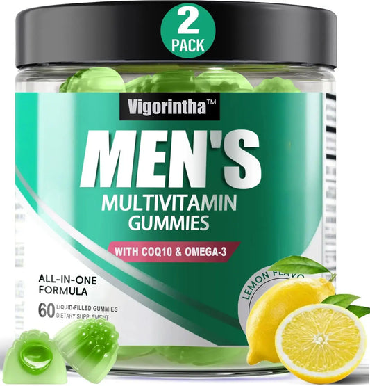 2 Pack Mens Multivitamins Gummies- Methylated Multivitamin for Men with Coq 10, Vegan Omega 3, Vitamins A C E D3 K2 B6 B12 B1 B2 VigorinthaAU supplements